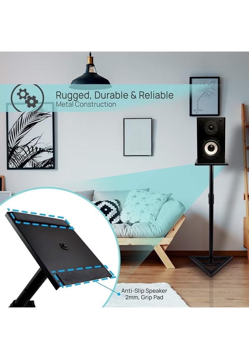 XiuWoo - Speaker Stand 2 Pack, Telescoping Height Adjustable from 70-110cm, High Heavy Duty Three-point Triangle Base with 22cm Square Platform, Black - Image 1
