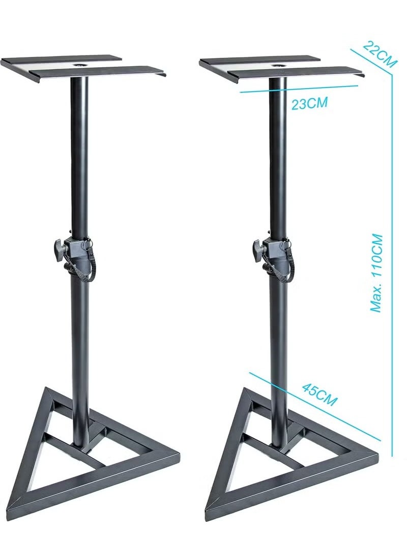 XiuWoo - Speaker Stand 2 Pack, Telescoping Height Adjustable from 70-110cm, High Heavy Duty Three-point Triangle Base with 22cm Square Platform, Black - Image 1