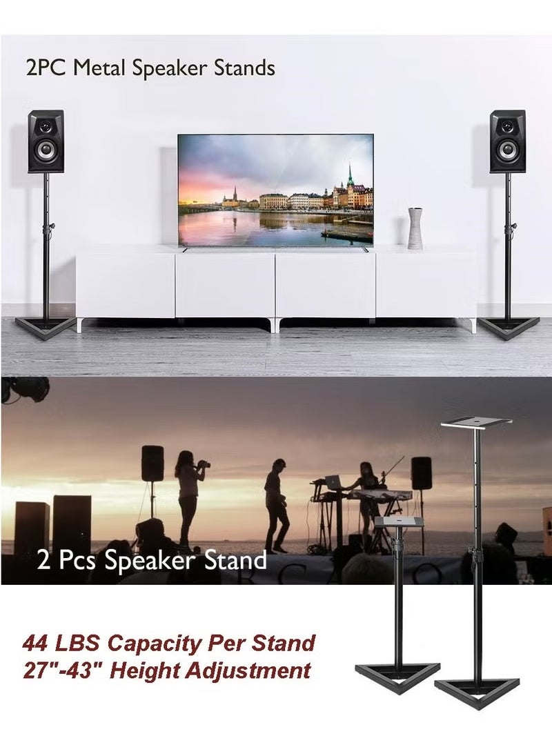 XiuWoo - Speaker Stand 2 Pack, Telescoping Height Adjustable from 70-110cm, High Heavy Duty Three-point Triangle Base with 22cm Square Platform, Black - Image 1