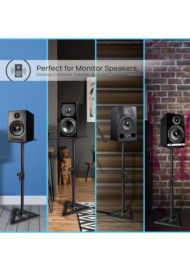 XiuWoo - Speaker Stand 2 Pack, Telescoping Height Adjustable from 70-110cm, High Heavy Duty Three-point Triangle Base with 22cm Square Platform, Black - Image 1