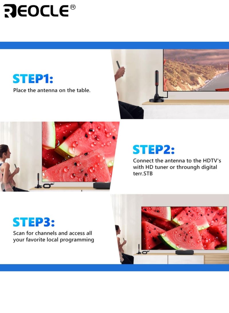 REOCLE Indoor Digital TV Antenna HDTV Amplified Antenna with Strong Signal Reception Long Coaxial Cable for Free Local Channels - Image 4