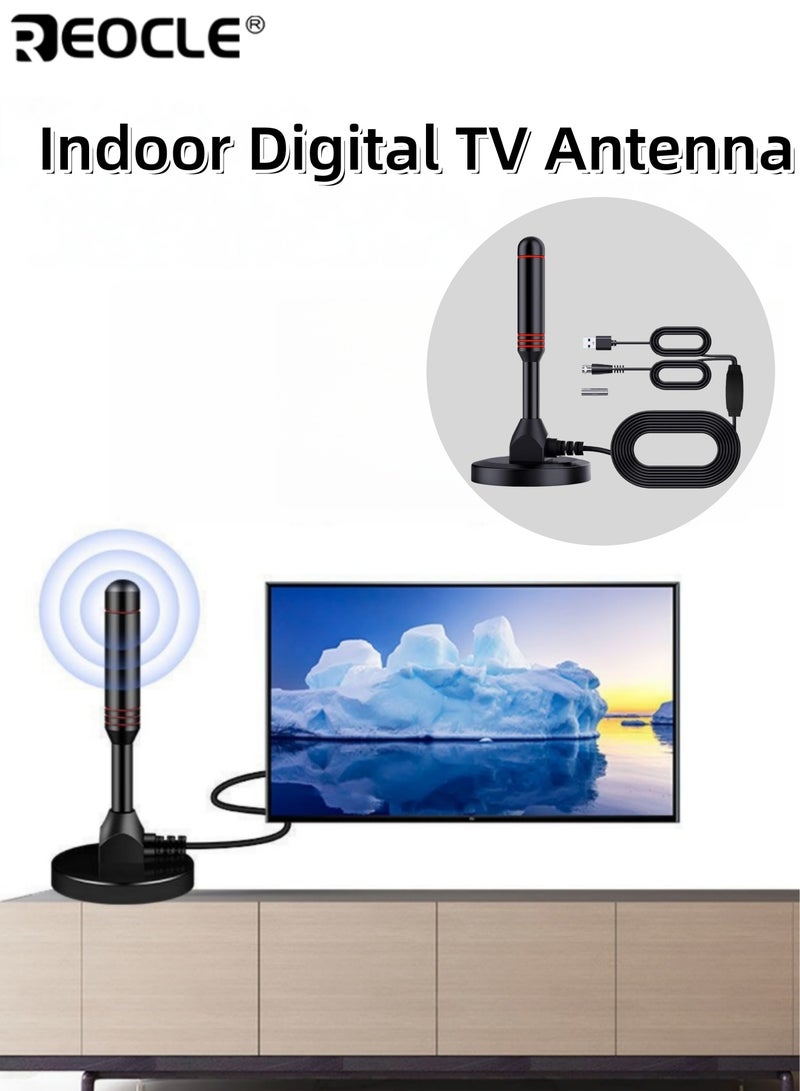 REOCLE Indoor Digital TV Antenna HDTV Amplified Antenna with Strong Signal Reception Long Coaxial Cable for Free Local Channels - Image 1