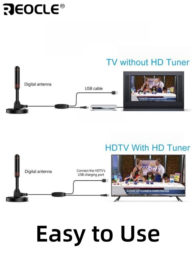 REOCLE Indoor Digital TV Antenna HDTV Amplified Antenna with Strong Signal Reception Long Coaxial Cable for Free Local Channels - Image 5