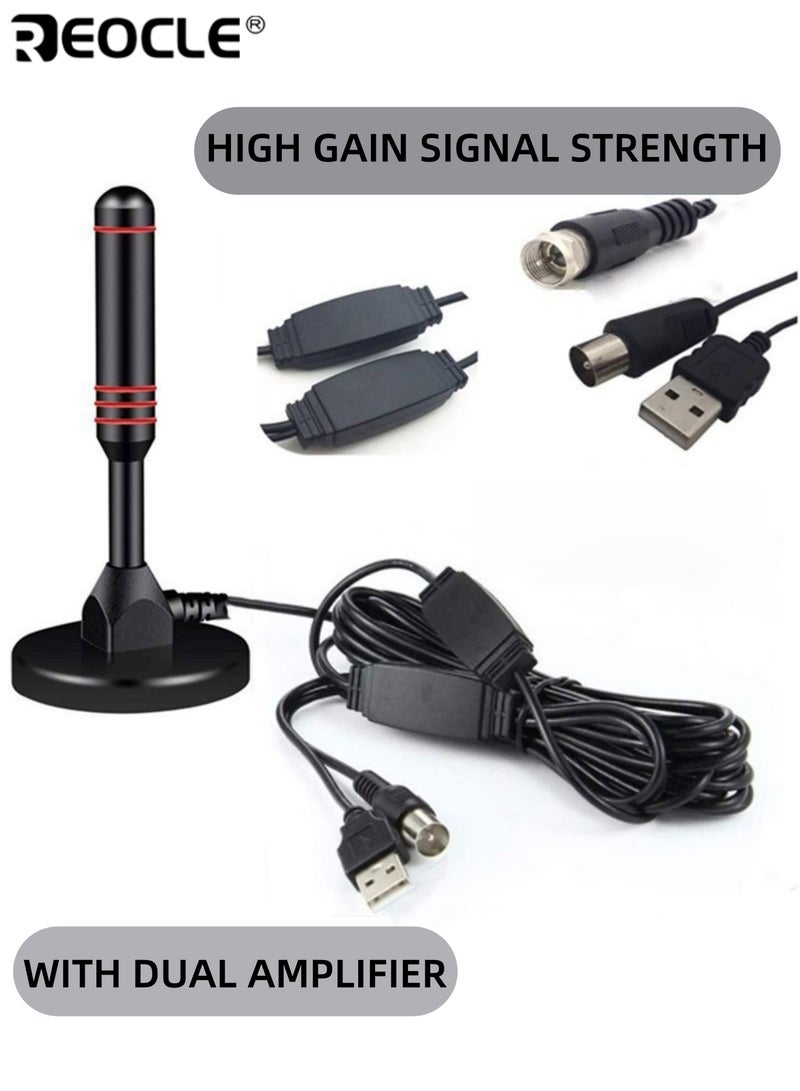 REOCLE Indoor Digital TV Antenna HDTV Amplified Antenna with Strong Signal Reception Long Coaxial Cable for Free Local Channels - Image 2