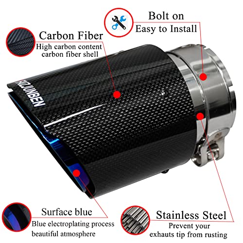 FAIZJUNBEN carbon fiber exhaust tips, 3 inch inlet, 4 inch outlet, mirror carbon fiber exhaust tips, stainless steel blue carbon fiber car exhaust tips. - Image 3