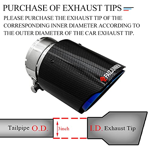 FAIZJUNBEN carbon fiber exhaust tips, 3 inch inlet, 4 inch outlet, mirror carbon fiber exhaust tips, stainless steel blue carbon fiber car exhaust tips. - Image 4