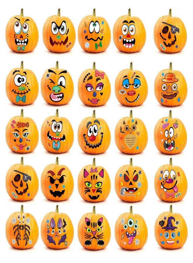 Finduat 48 PCS Halloween Pumpkin Decorating Stickers Mini Make Pumpkin Face Stickers for Kids Toddlers Party Favors Halloween Treats Gifts - Image 1