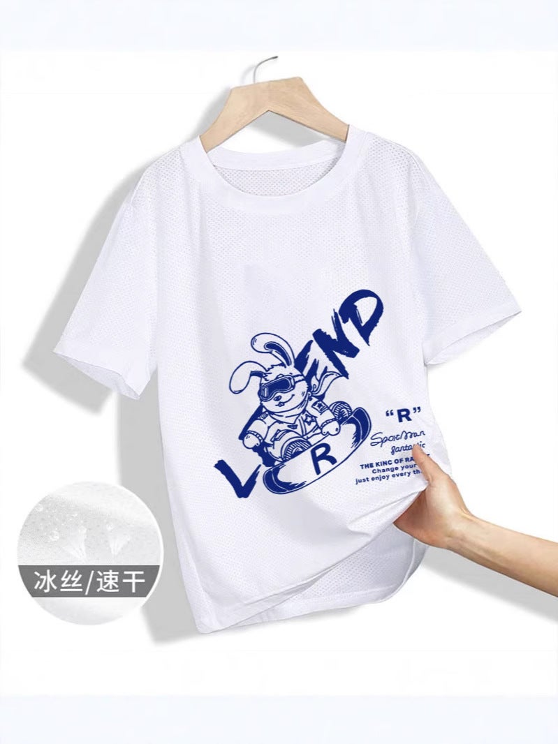 Boys Summer Ice Silk Mesh Thin Handsome Top Children'S Arrival Boys Cartoon All-Match Quick-Dry Short Sleeve - Image 3