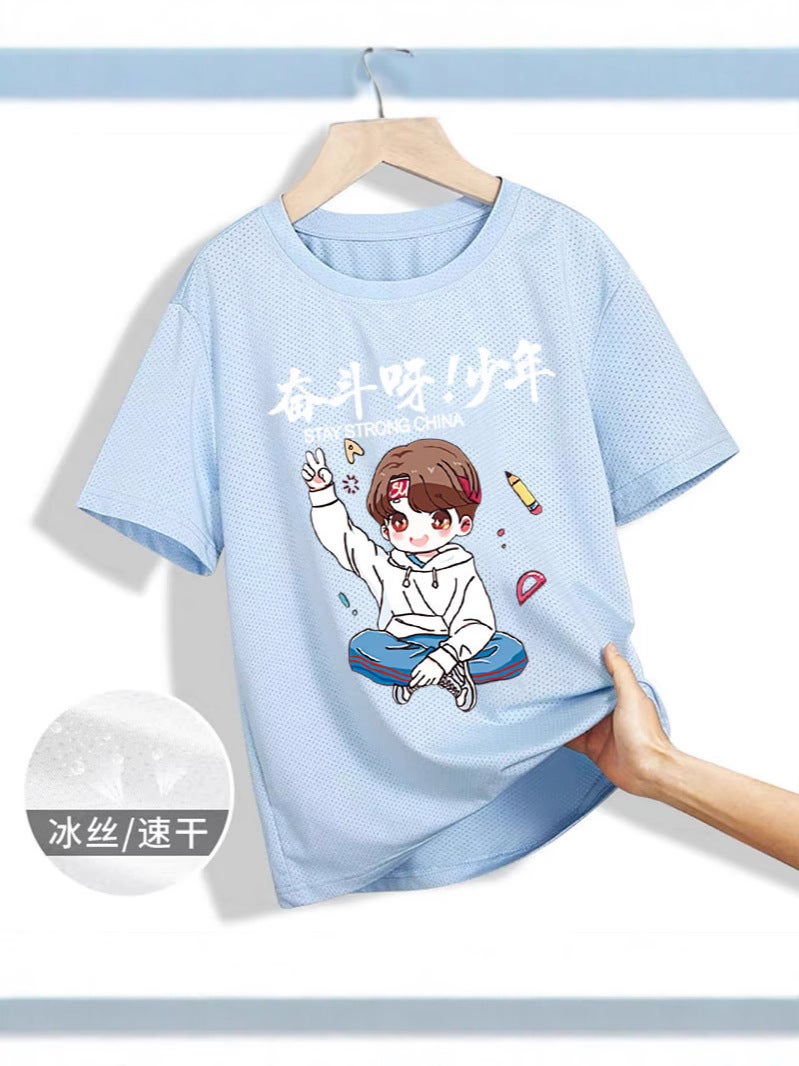 Boys Summer Ice Silk Mesh Thin Handsome Top Children'S Arrival Boys Cartoon All-Match Quick-Dry Short Sleeve - Image 4