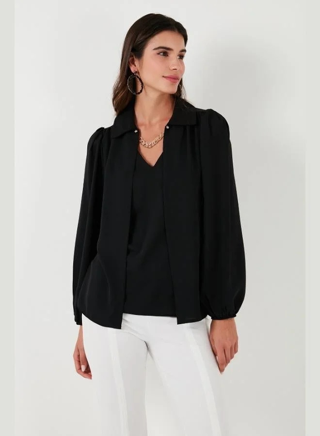 ليلا بلوزة نسائية بياقة  وأكمام بالون من ليلا