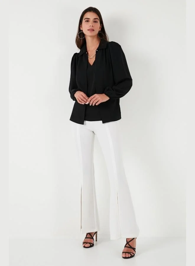 ليلا بلوزة نسائية بياقة  وأكمام بالون من ليلا