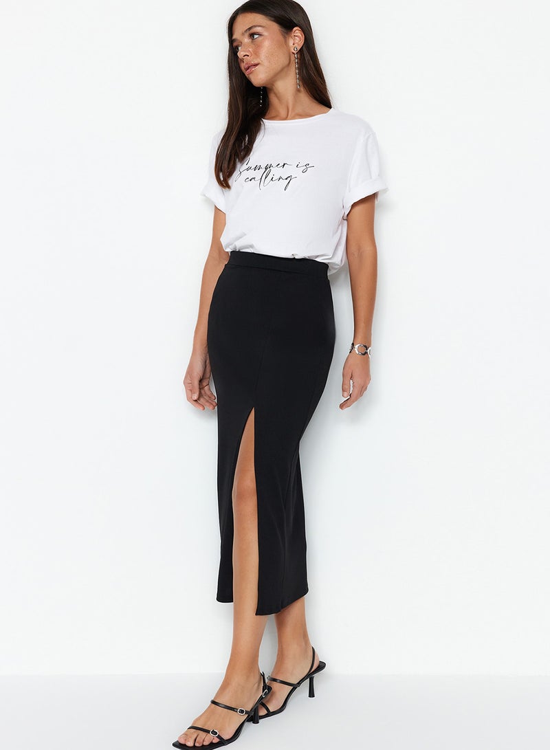 trendyol Black Smart Crepe Slit Detailed Maxi High Waist Stretch Knitted Skirt TWOSS23ET00351 - Image 5