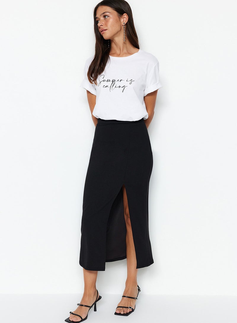 trendyol Black Smart Crepe Slit Detailed Maxi High Waist Stretch Knitted Skirt TWOSS23ET00351 - Image 4
