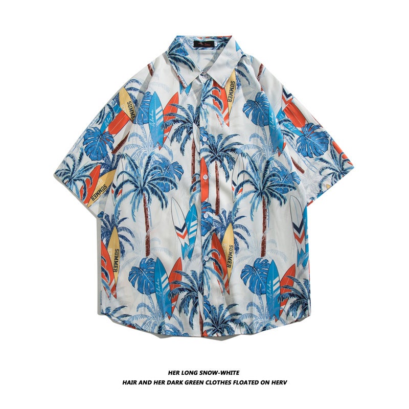 Seaside Vacation Beach Shirt Men'S Short-Sleeved Printed Shirt Seaside Vacation Quick-Drying Top Southeast Asian Style - Image 1