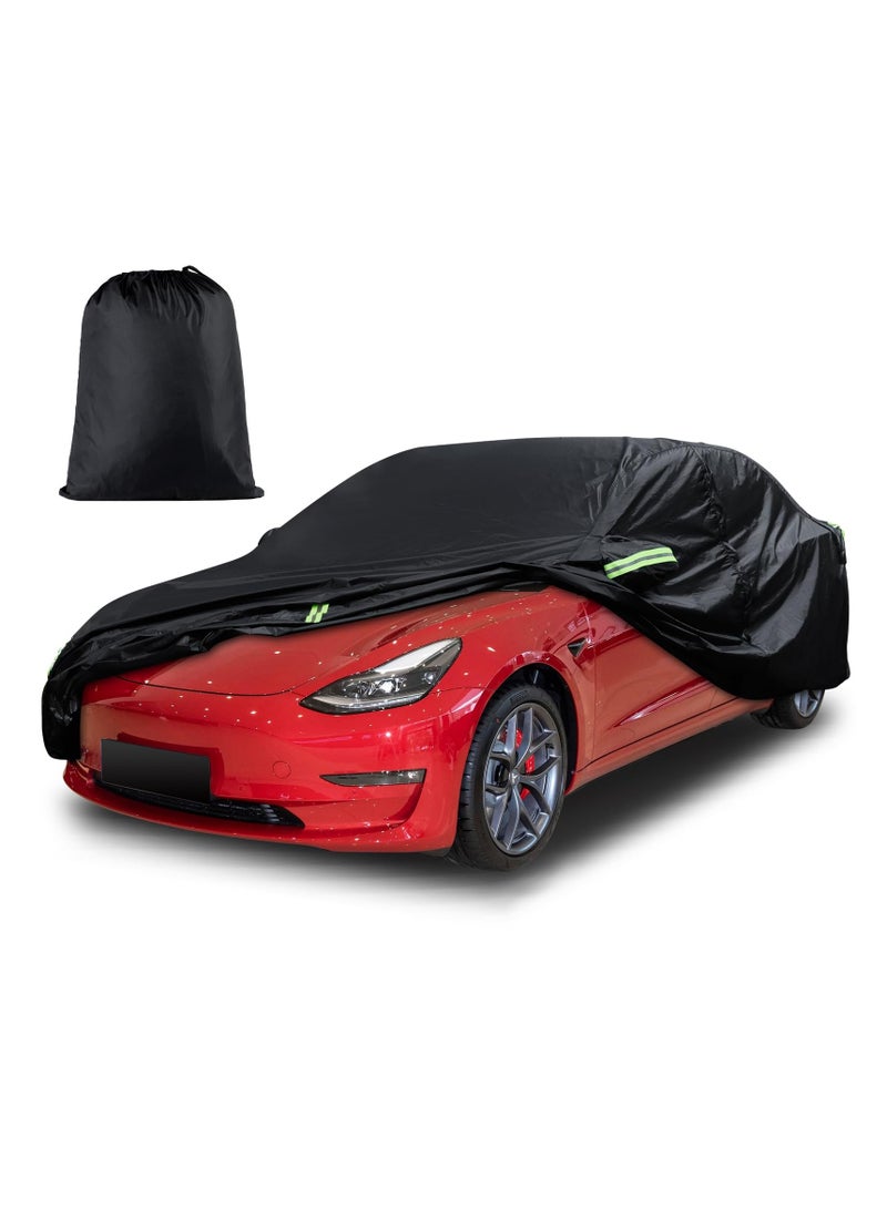 SYOSI Car Cover for Tesla Model 3 Waterproof All Weather Protection Full Exterior Cover Rain Snow UV Protection with Charging Port Ventilated Mesh Door Zipper(Black) - Image 1