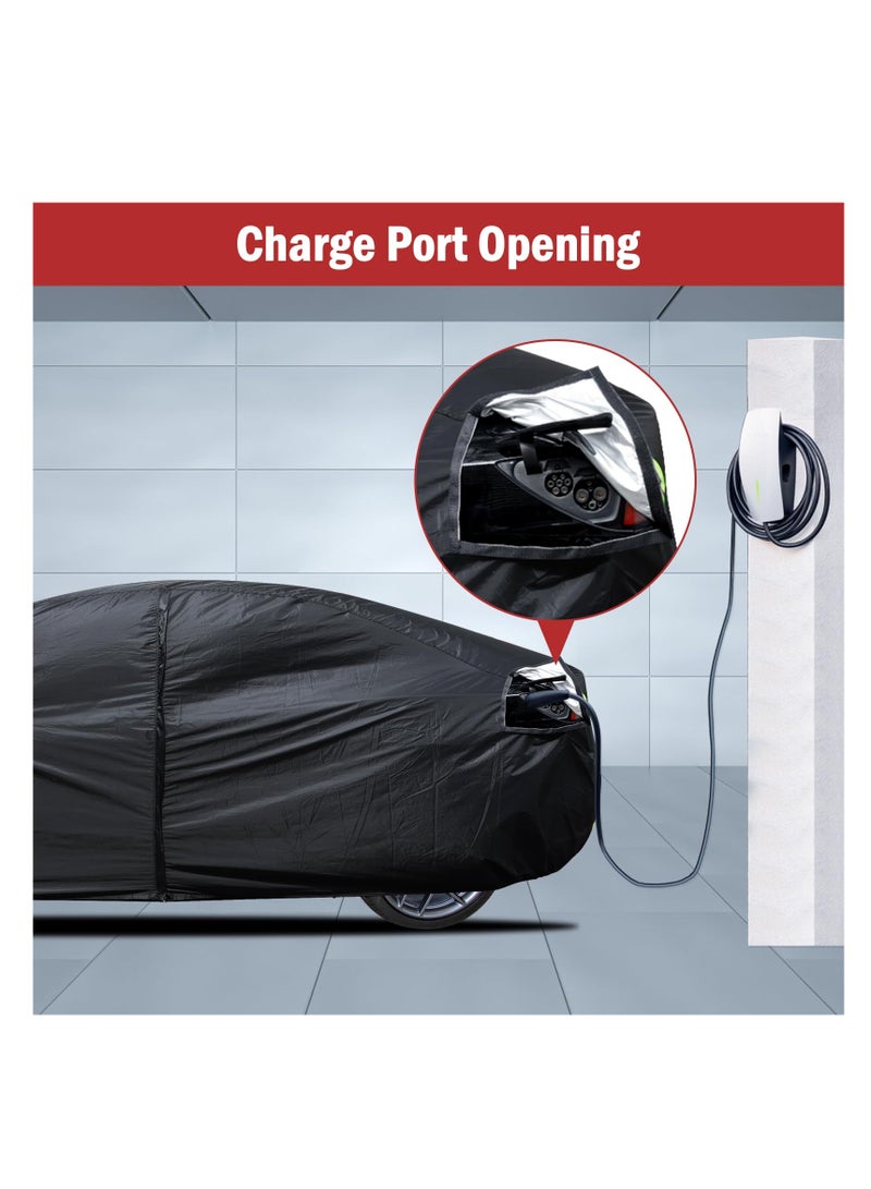 SYOSI Car Cover for Tesla Model 3 Waterproof All Weather Protection Full Exterior Cover Rain Snow UV Protection with Charging Port Ventilated Mesh Door Zipper(Black) - Image 4