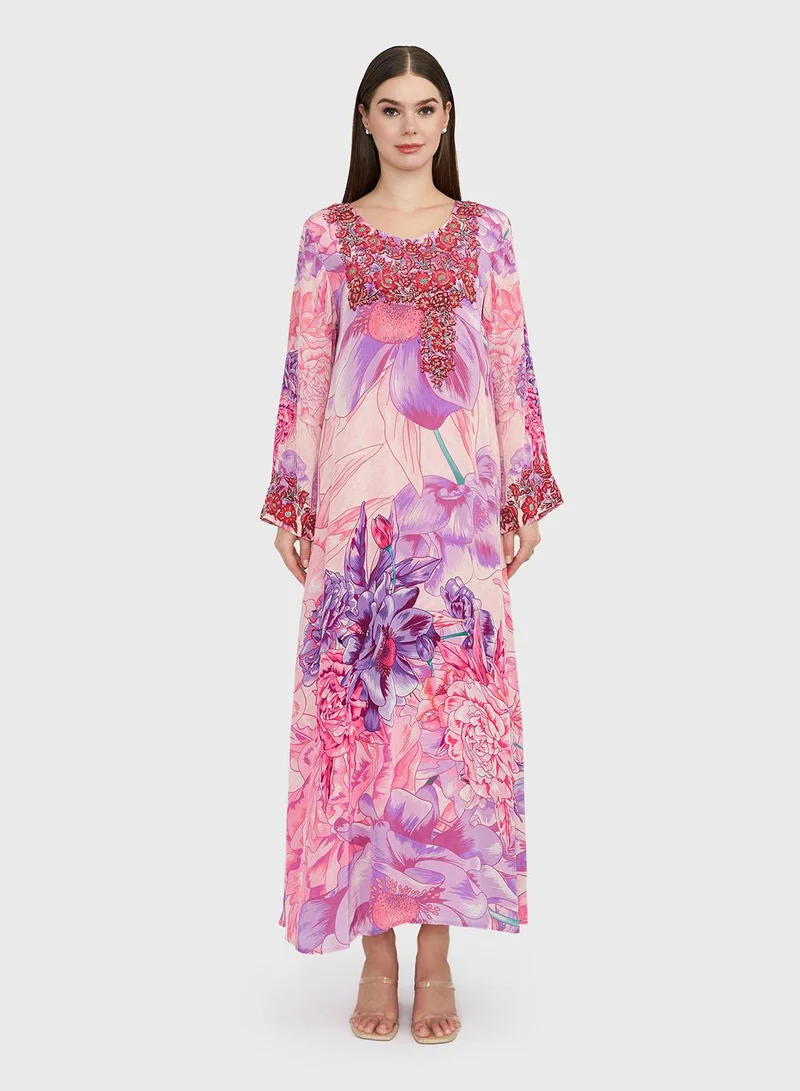 KASHKHA Lilac Floral digital Print Viscose Crepe Jalabiya (VDU748)