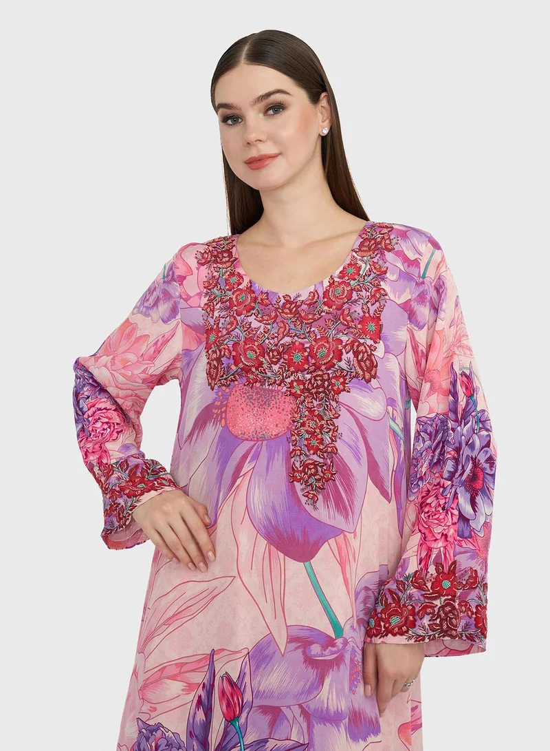 KASHKHA Lilac Floral digital Print Viscose Crepe Jalabiya (VDU748)