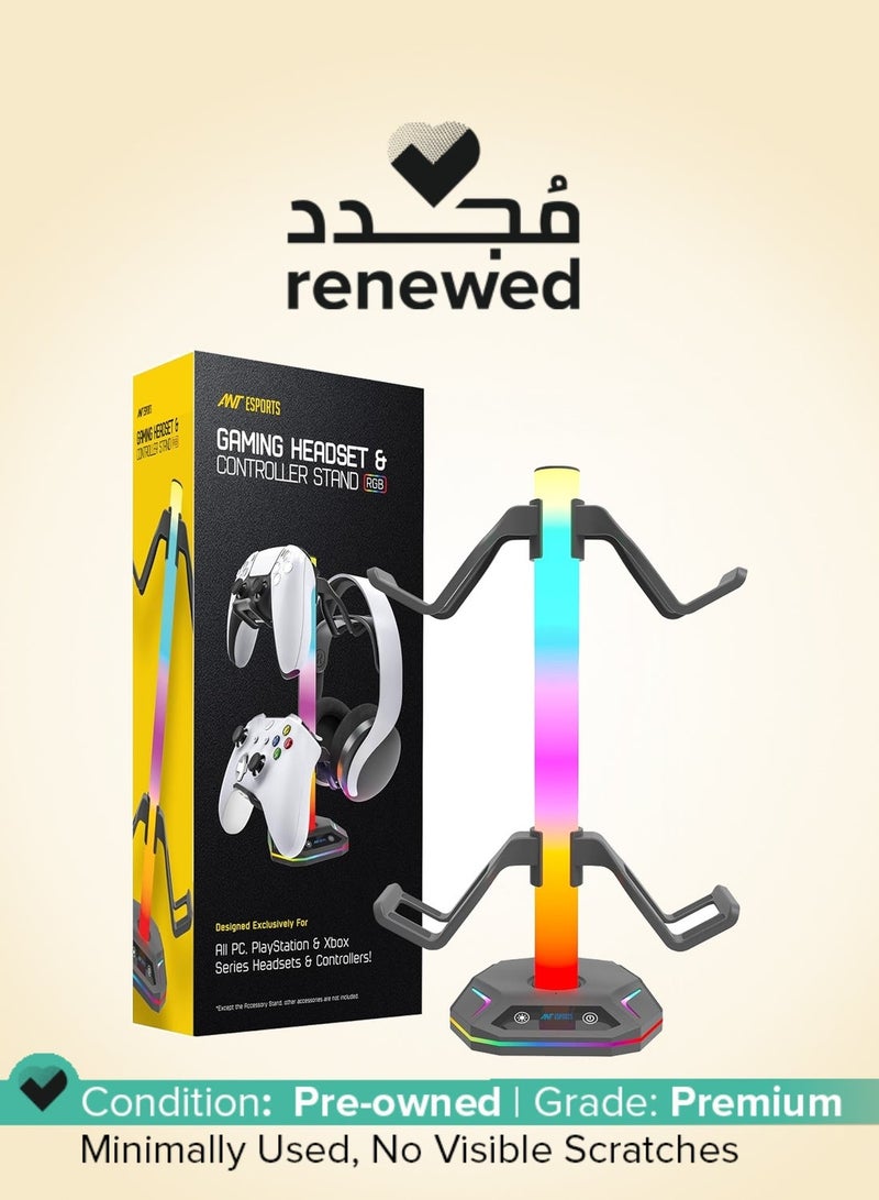 ANT Esports Renewed - RGB Headset Stand, Gaming Controller Stand with 2 USB Charging Ports,10 Light Modes Headset Holder PC / PS5 / Xbox Gaming Accessories, Suitable for All Headset Black - Image 1
