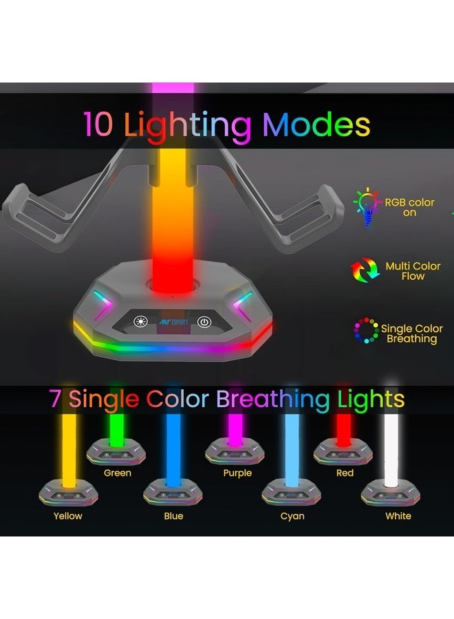 ANT Esports Renewed - RGB Headset Stand, Gaming Controller Stand with 2 USB Charging Ports,10 Light Modes Headset Holder PC / PS5 / Xbox Gaming Accessories, Suitable for All Headset Black - Image 5