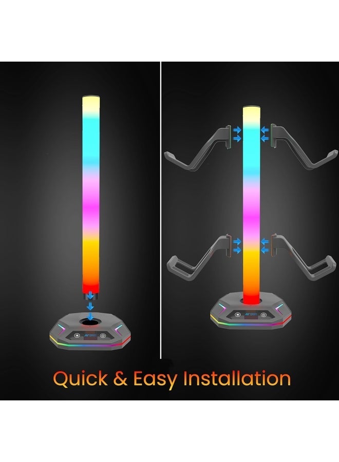 ANT Esports Renewed - RGB Headset Stand, Gaming Controller Stand with 2 USB Charging Ports,10 Light Modes Headset Holder PC / PS5 / Xbox Gaming Accessories, Suitable for All Headset Black - Image 2