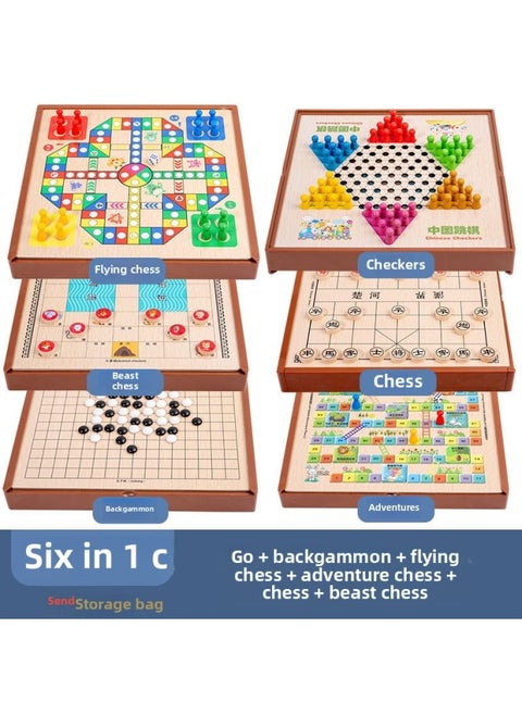 Multi-functional One Chessboard Flying Chess Checkers Backgammon Go Card Beasts Chess Children's Toys Foreign Trade-Color:Six-in-one [large Size] Jump + Five + Fly + Calendar + Elephant + Fight