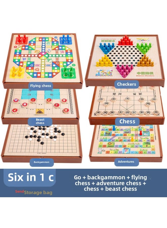 null - Multi-functional One Chessboard Flying Chess Checkers Backgammon Go Card Beasts Chess Children's Toys Foreign Trade-Color:Six-in-one [large Size] Jump + Five + Fly + Calendar + Elephant + Fight - Image 1