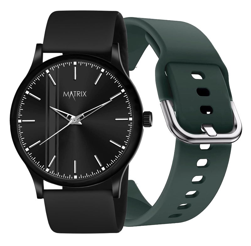 Matrix Men Silicone Swap Analogue Black Dial Watch with Interchangeable Straps for Boys (Teal), Band Color-Black - Image 3