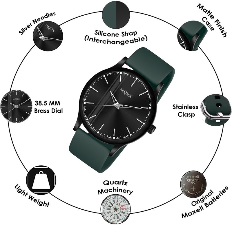 Matrix Men Silicone Swap Analogue Black Dial Watch with Interchangeable Straps for Boys (Teal), Band Color-Black - Image 4