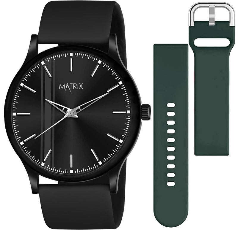Matrix Men Silicone Swap Analogue Black Dial Watch with Interchangeable Straps for Boys (Teal), Band Color-Black - Image 1