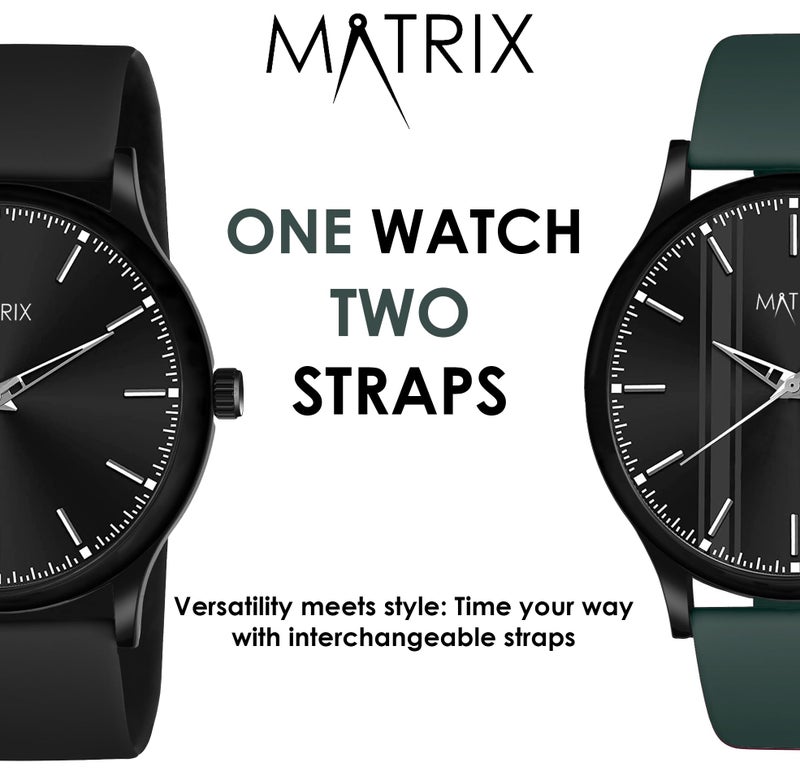 Matrix Men Silicone Swap Analogue Black Dial Watch with Interchangeable Straps for Boys (Teal), Band Color-Black - Image 2