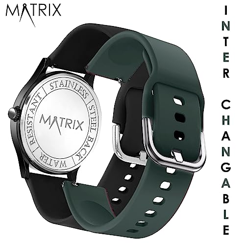 Matrix Men Silicone Swap Analogue Black Dial Watch with Interchangeable Straps for Boys (Teal), Band Color-Black - Image 5