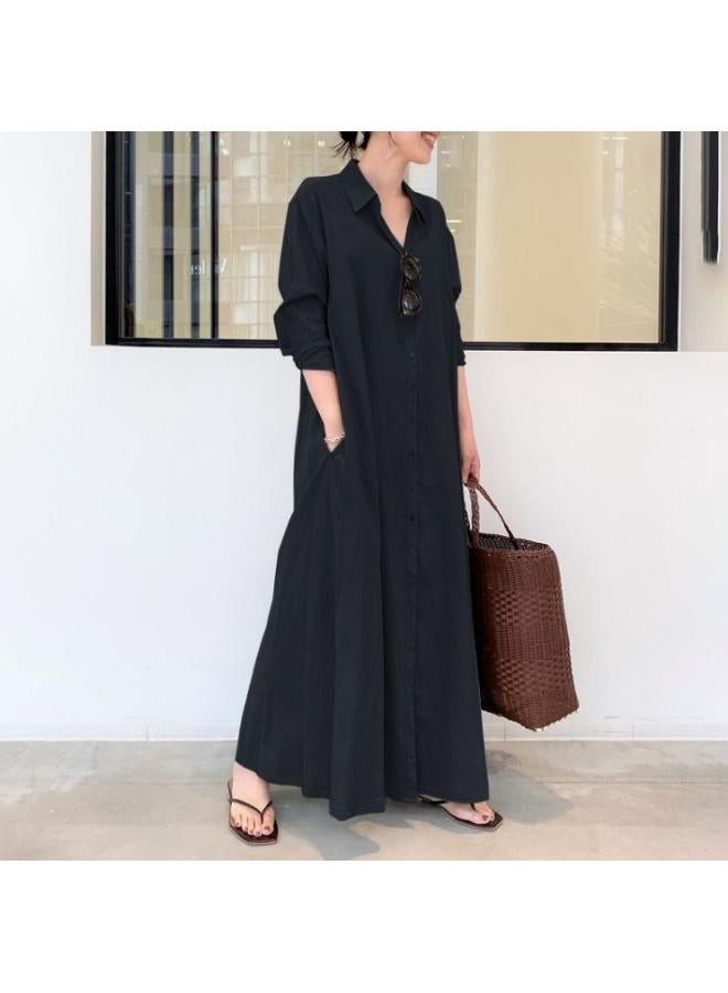 Large Size Women's New Muslim Spring And Autumn Long Sleeve Simple Loose Casual Long And Korean Shirt Dress 