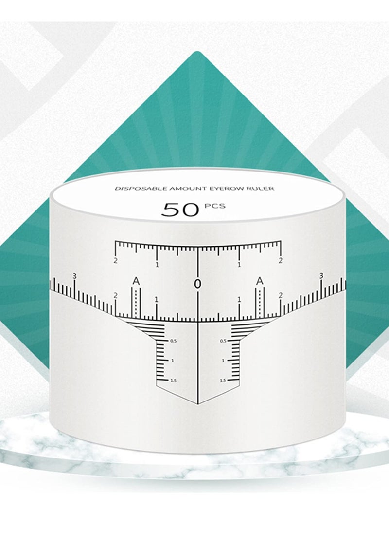 Disposable Eyebrow Ruler Stickers for Microblading - 50pcs Adhesive Measurement Stencils for Tattooing, Makeup Tool Guide for Precise Eyebrow Shaping and Design.