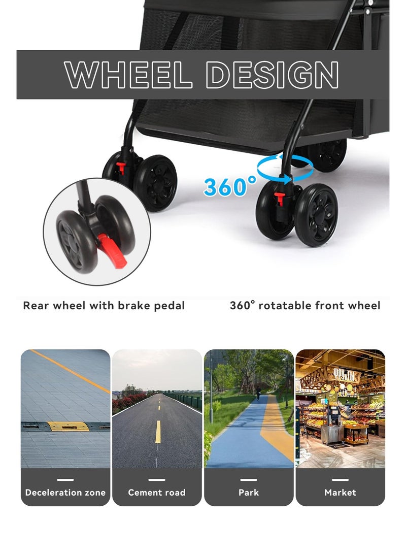 LEOKOR Pet Dog Stroller for Medium Dogs 20 lbs, Foldable Portable Dog Strollers with Storage Basket and Cup Holder, 4 Wheels Dog-Cart for Medium Small Cats and Dogs (Black) - Image 5