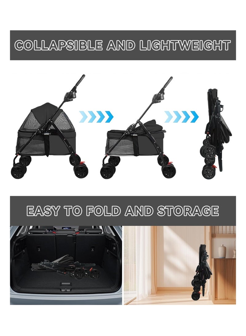 LEOKOR Pet Dog Stroller for Medium Dogs 20 lbs, Foldable Portable Dog Strollers with Storage Basket and Cup Holder, 4 Wheels Dog-Cart for Medium Small Cats and Dogs (Black) - Image 3