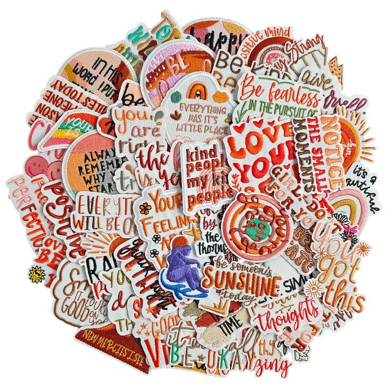 RF-patch 50 Pcs Random Iron on Patches for Girl, Embroidered Positive Affirmations Iron on/Sew on Patch for Clothes, Hats, Jeans, Dress, Backpacks - Image 1