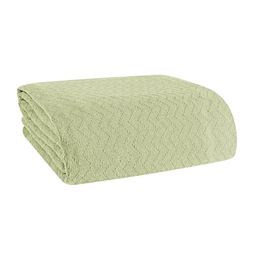 BELIZZI Home 100 Cotton Bed Blanket Breathable Thermal Blanket Twin Size Soft Chevron Thermal Blanket 60x90 Cotton Bed Blanket Perfect for Layering Any Bed for All Season Sage Green