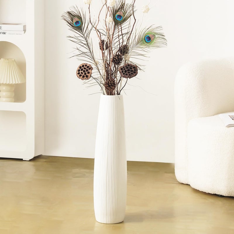 Tuioyoc Ceramic Big White Floor Vase, 24" Tall Floor Vase, Large Decorative Flower Vases for Decor Living Room Modern Home Office Bedroom, Farmhouse, Glossy Glaze (24 Inch Tall) - Image 1