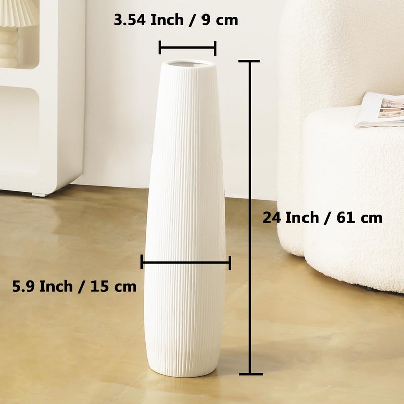 Tuioyoc Ceramic Big White Floor Vase, 24" Tall Floor Vase, Large Decorative Flower Vases for Decor Living Room Modern Home Office Bedroom, Farmhouse, Glossy Glaze (24 Inch Tall) - Image 5