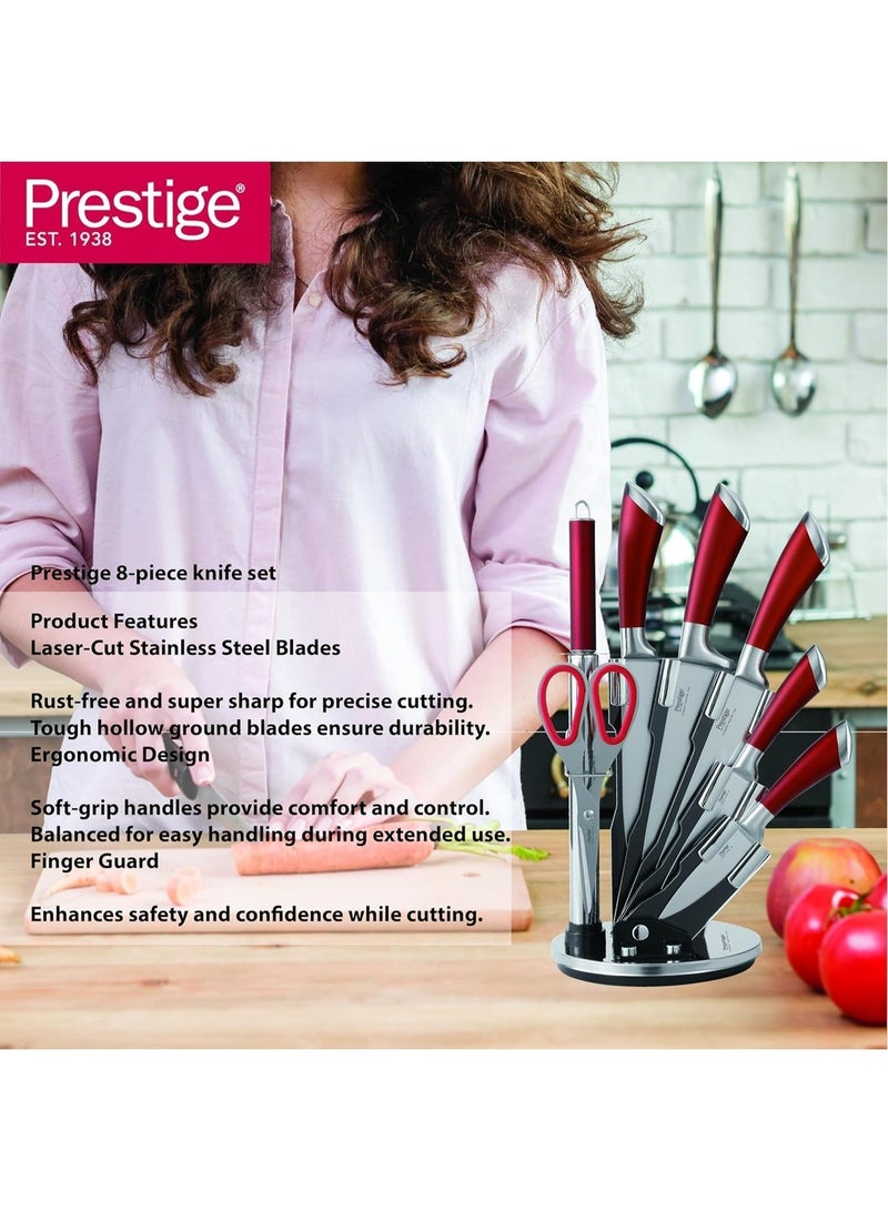 Prestige 8-piece knife set with acrylic stand |  laser-cut rust-free stainless steel blade ( RED ) - Image 3