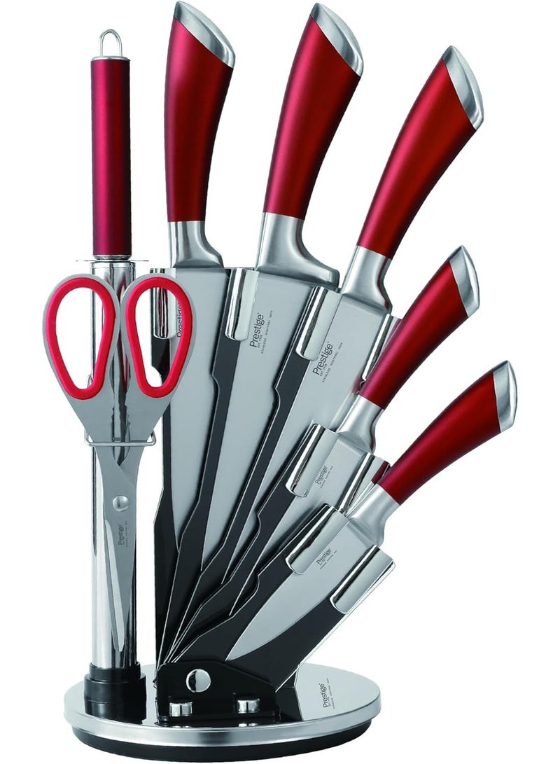 Prestige 8-piece knife set with acrylic stand |  laser-cut rust-free stainless steel blade ( RED ) - Image 2