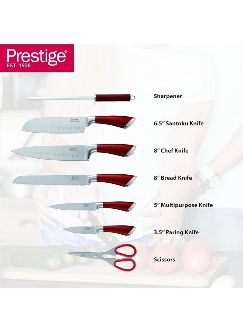 Prestige 8-piece knife set with acrylic stand |  laser-cut rust-free stainless steel blade ( RED ) - Image 1