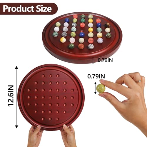 Wahartoly Solitaire Game 126 inch Round Wooden Board with 36 Natural Marble MarblesHighly Difficult Single Player Strategy Game Holiday and Retirement Gifts - Image 5