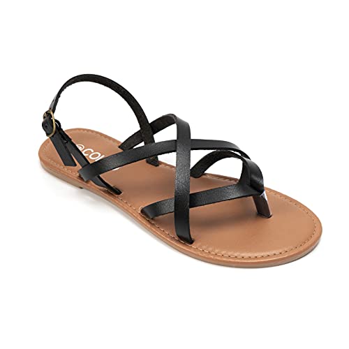 Colgo Women's Summer Strappy Flat Sandals, Adjustable Casual Fisherman Sandal with Open Toe Slingback Gladiator Sandals (7.5,Black) - Image 1