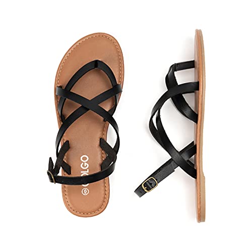 Colgo Women's Summer Strappy Flat Sandals, Adjustable Casual Fisherman Sandal with Open Toe Slingback Gladiator Sandals (7.5,Black) - Image 5