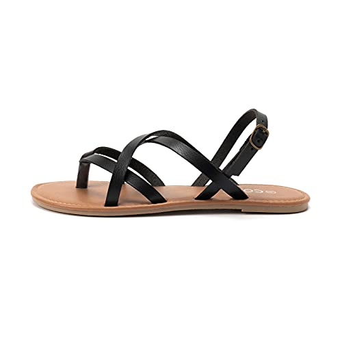 Colgo Women's Summer Strappy Flat Sandals, Adjustable Casual Fisherman Sandal with Open Toe Slingback Gladiator Sandals (7.5,Black) - Image 3