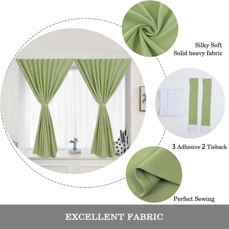 Muamar 2pcs Blackout Curtains for Bedroom with Tiebacks Self Adhesive Rodless Curtains  Portable Curtains Room Darkening Curtains for Living Room Sage Green 52"" W x 84"" L - Image 5
