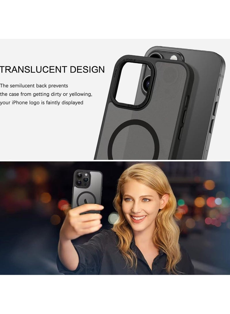 Phone 15 MagSafe Magnetic Back, [Full Shock Protection] Translucent Matte Back, Ultra-Slim Strong Magnetic Case for Apple 15 (2023) (Black) - Image 4