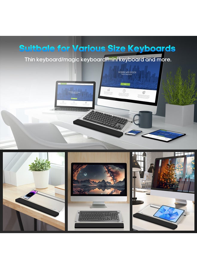 حامل لوحة مفاتيح سطح مكتب عالي الجودة مصنوع من إسفنج الذاكرة ومسند معصم ووسادة مضادة للانزلاق للكمبيوتر، مجموعة كاملة من ملحقات الكمبيوتر المكتبية المتينة - اللون: أسود - Image 3